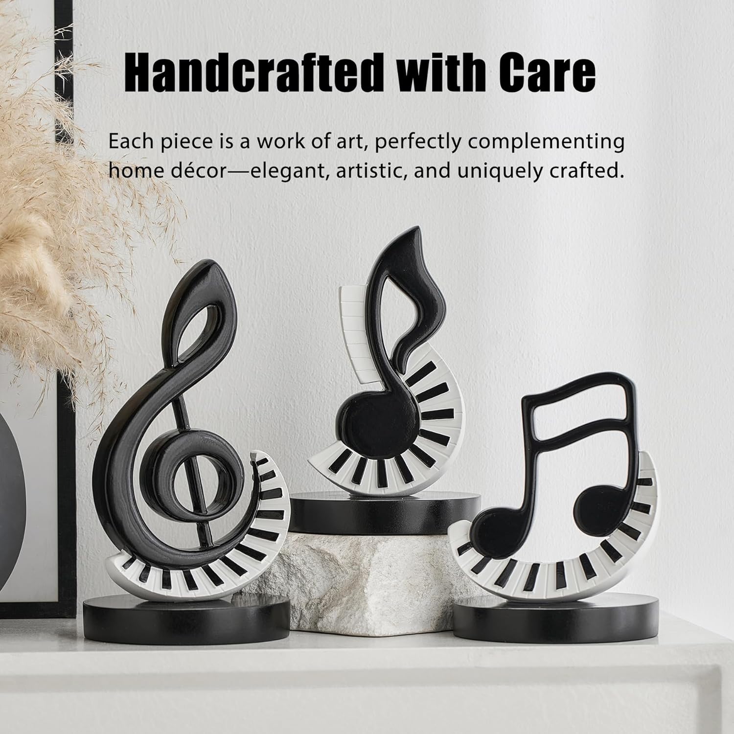 Music Note Statue Music Room Decor, Resin Art Black and White Piano Key Music Note Sculpture Decorations for Living Room Shelf TV Stand Coffee Table, Gift for Music Lovers Musicians (Treble Clef)