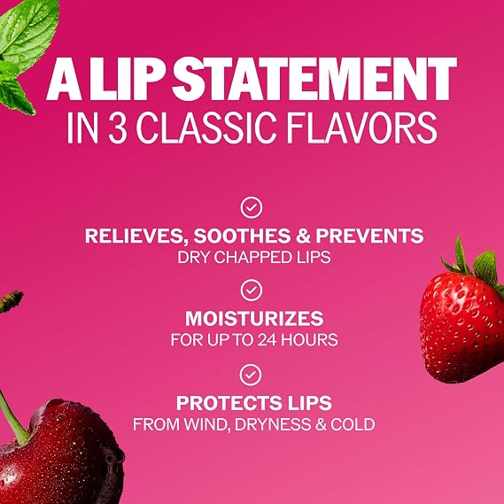 ChapStick Classic Variety Flavored Lip Balm Sticks with 24 Moisture, 3-Pack