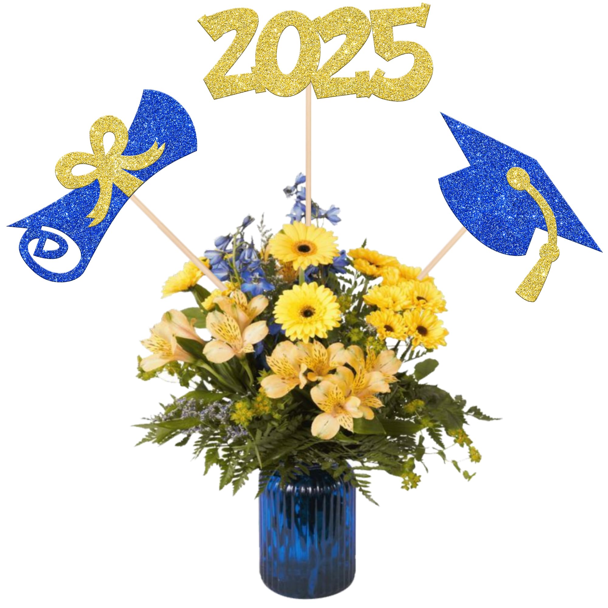 12 PCS Double Sided Glitter 2025 Graduation Party Centerpiece Sticks for Table Diploma Grad Cap Class of 2025 Centerpieces Table Toppers for 2025