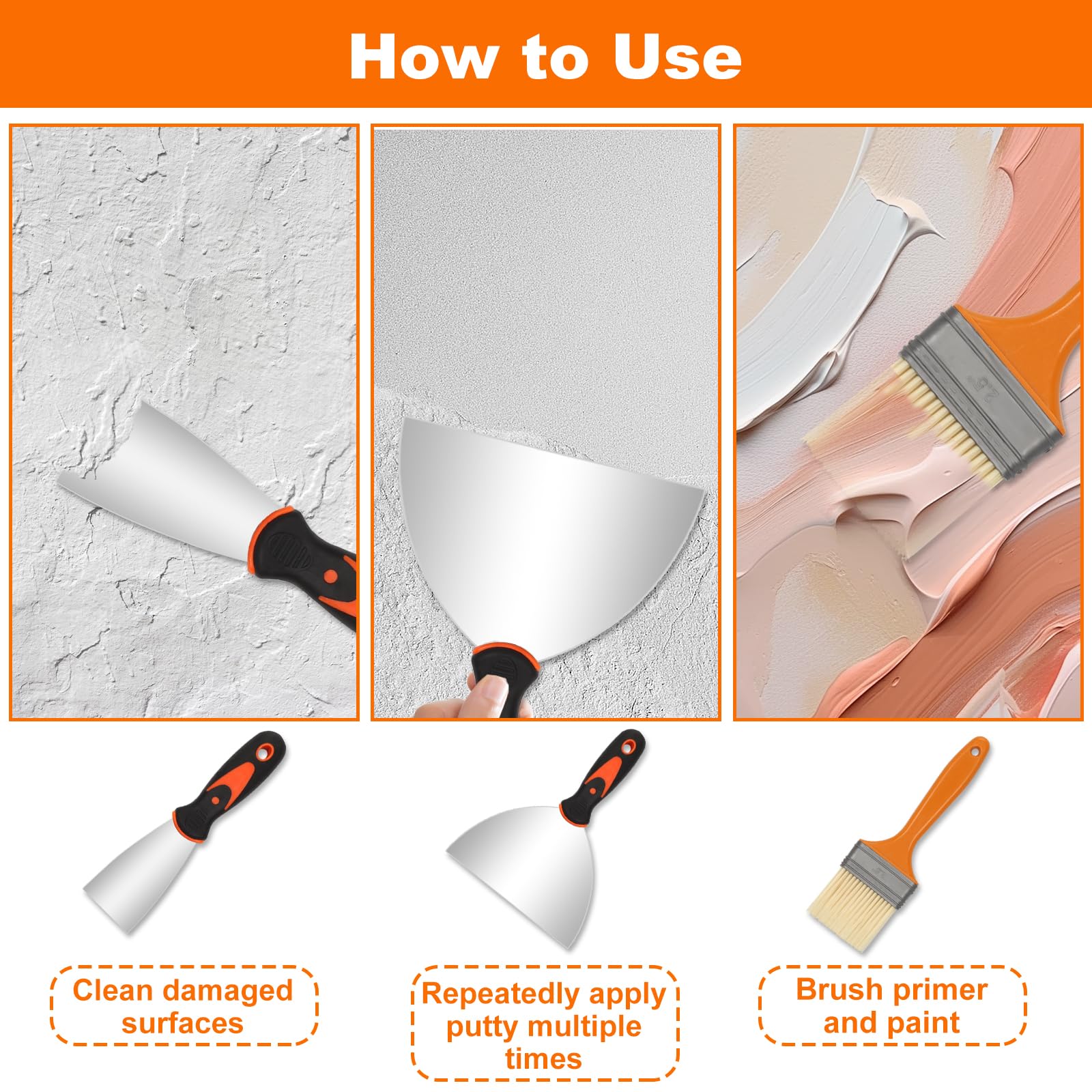 Set di Spatole in Acciaio Inossidabile per Stucco, 13 Pezzi Coltelli di Spatola per Stucco, Raschietti per Pareti, Frattazzo Spatole per Stucco Cartongesso, Kit di Utensili Manuali per Cartongesso
