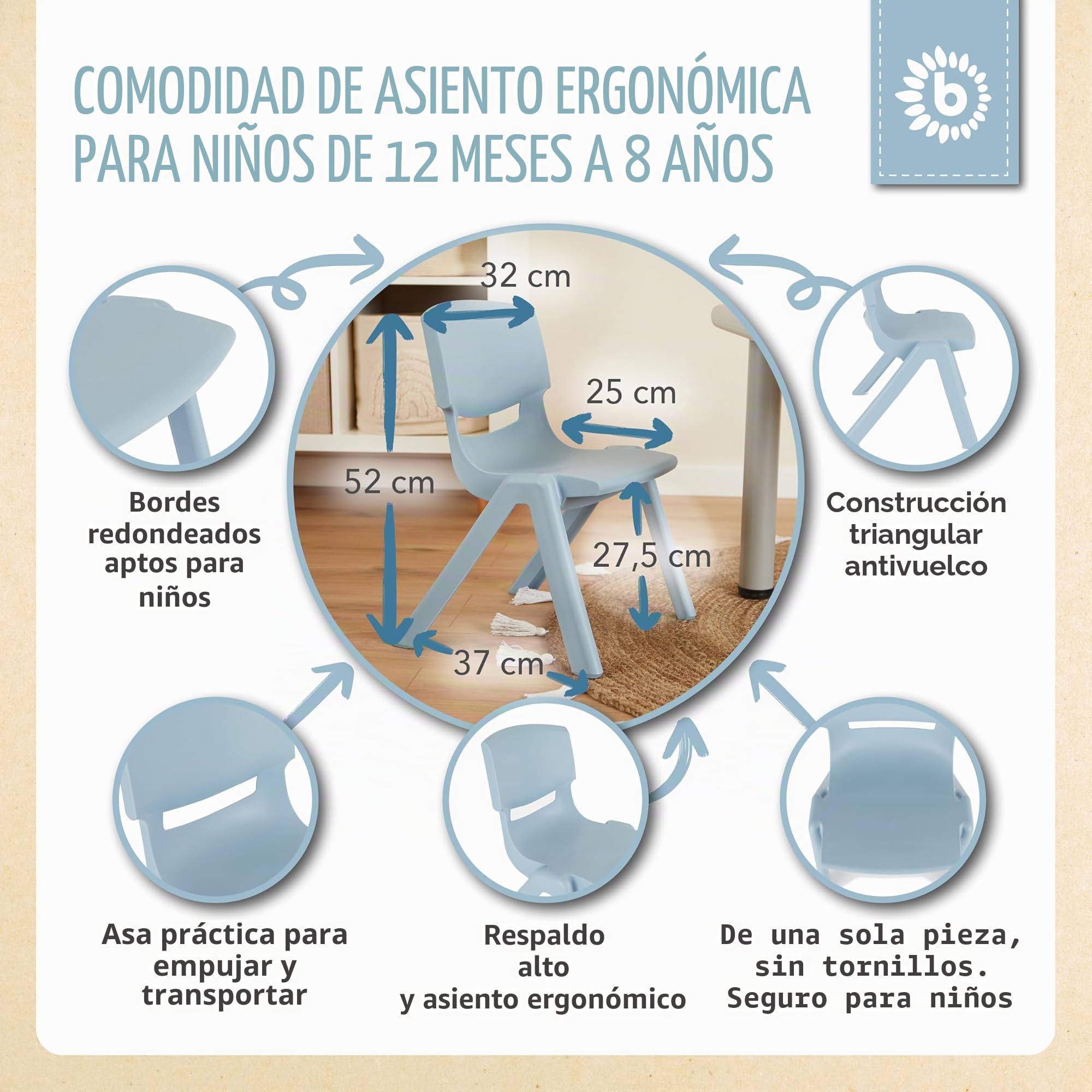 Bieco Mesa infantil con 2 sillas | para interior y exterior | mesa apilable y resistente a la inclinación | mesa de manualidades y pintura para niños