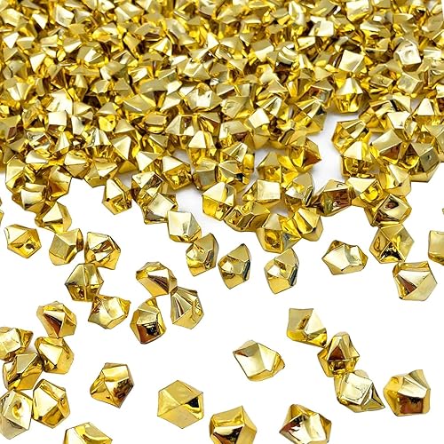 Vista 2 de Hielo Falso, 16 * 22mm 250 PIEZAS, Cubos de Hielo Falsos Dorados, Cubos de Hielo de Acrílico Rocas Claras Diamantes Falsos Relleno de Jarrón