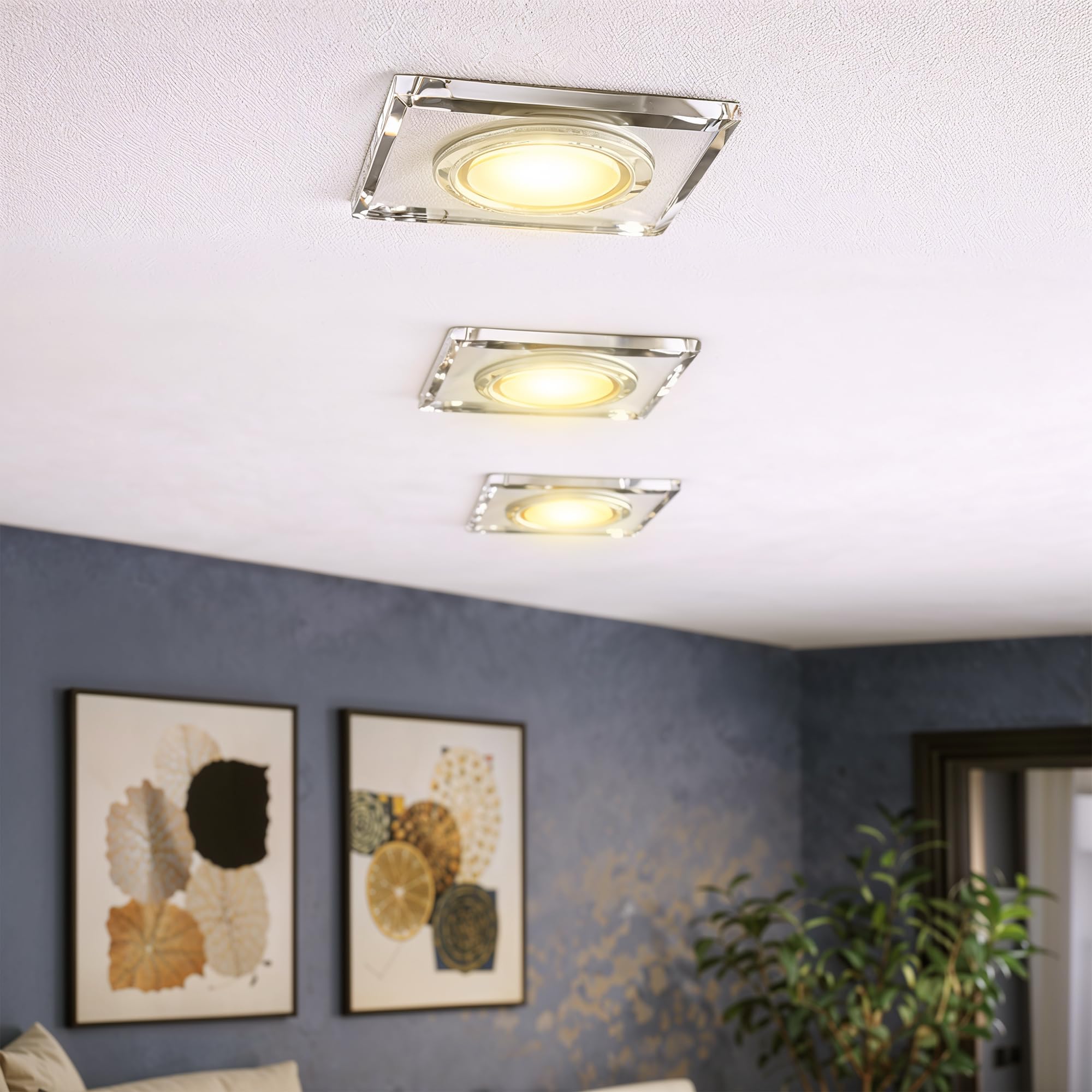 SSC-LUXon ALINA 6 Stück Einbaustrahler Rahmen Glas eckig spiegelnd Fassung für GU10 & Modul - Decken Einbauleuchte Lochmaß 60-70mm