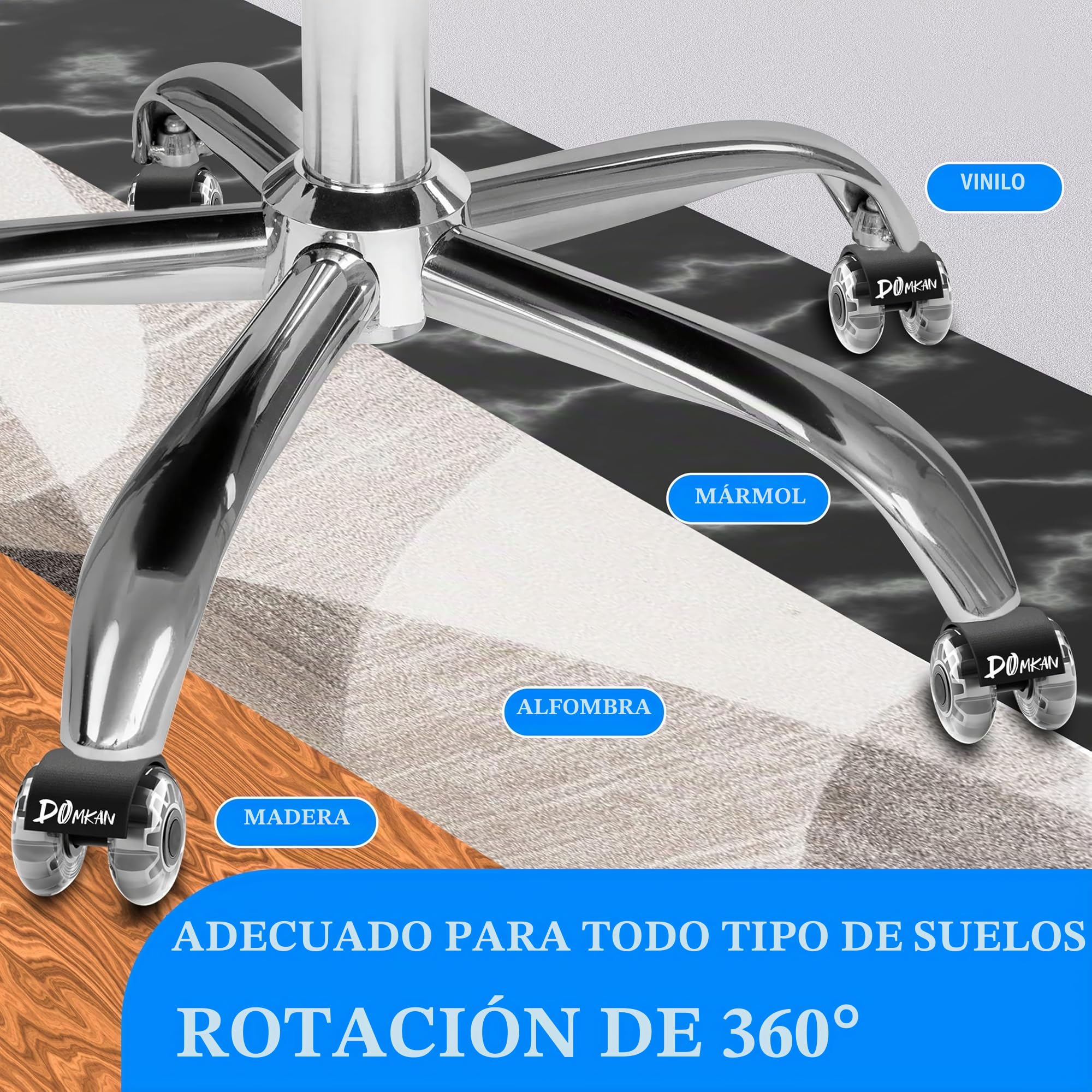 Juego de 5 Ruedas para Silla de Oficina, 10 x 22 mm Ruedas de Repuesto para Alfombras y Suelos de Parquet, Resistentes Ruedas para Sillas de Oficina