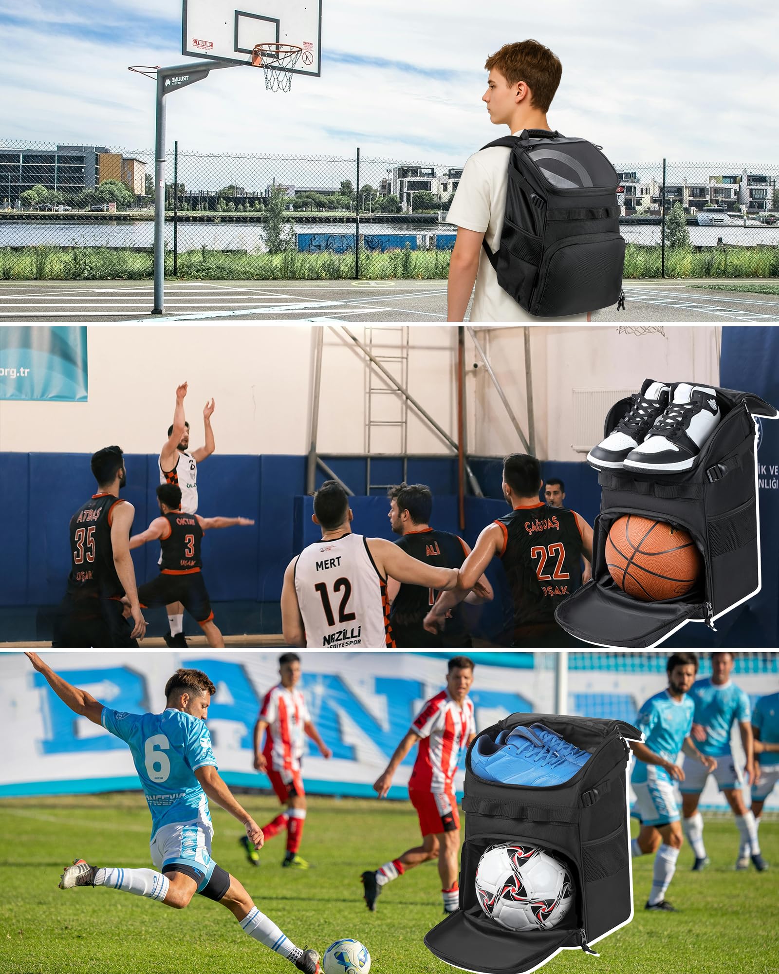 TRAILKICKER Basketball-Rucksack mit Ballschuhfach, passend für Fußball, Fußball, Volleyball, 27 l, multifunktionaler Sport-Track-Rucksack, Trainingsausrüstung, Tasche für Teamschule, Fitnessstudio
