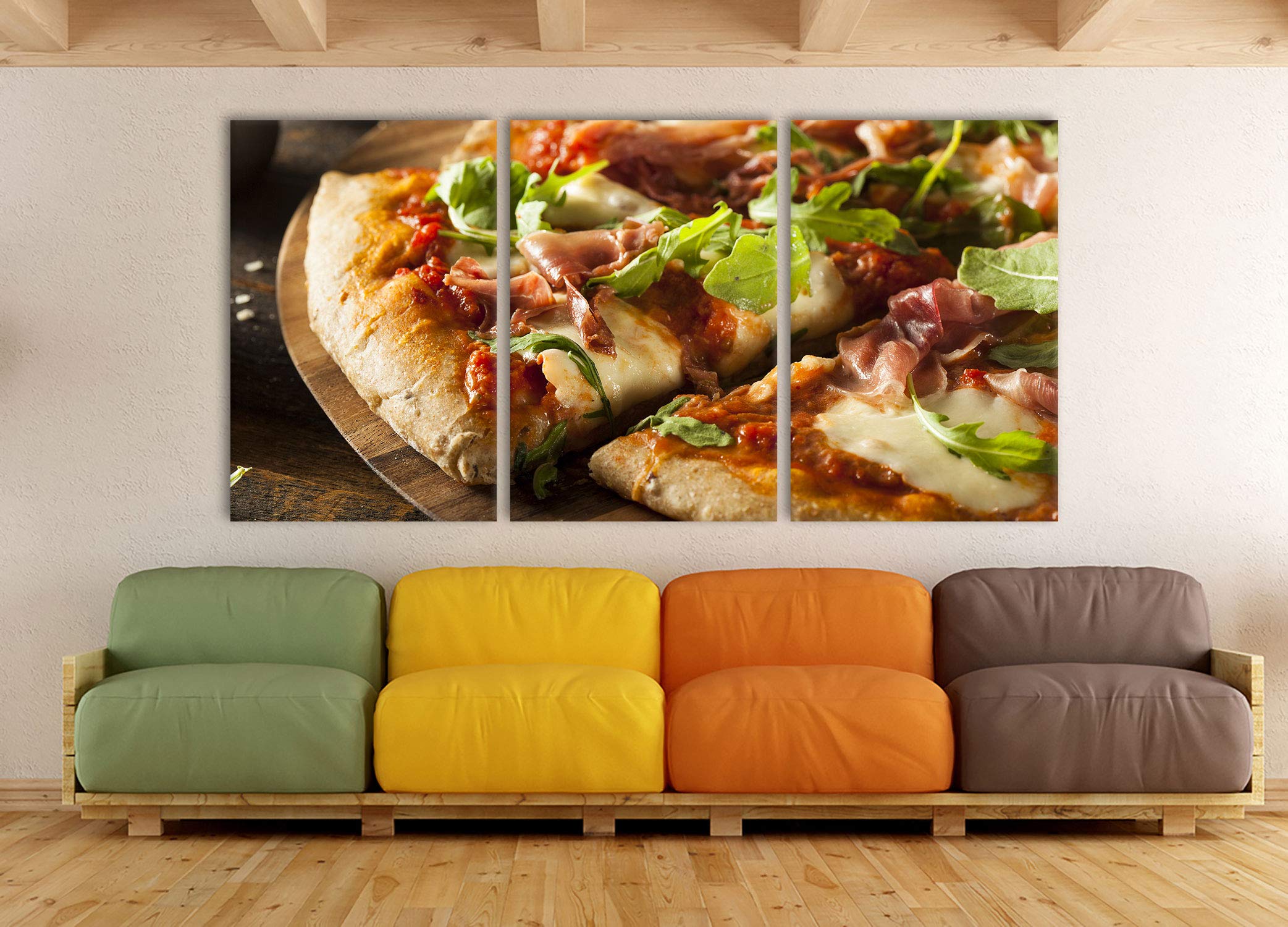 Pixxprint Köstliche italienische Pizza als XXL Leinwandbild in Übergröße 240x120cm Gesamtmaß 3 teilig, Wandbild, Kunstdruck