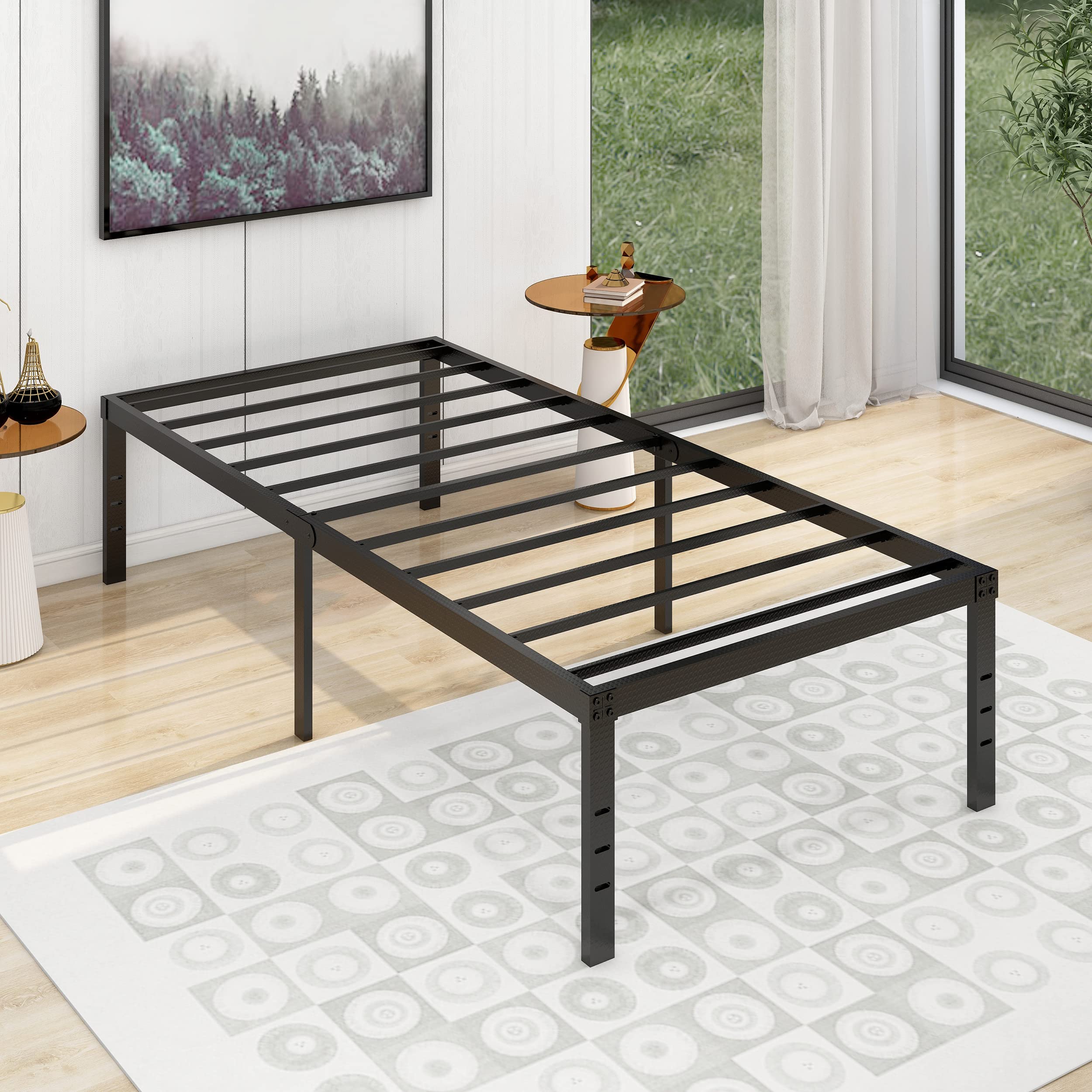 alazyhome Metal 18 Inches Twin XL Size Bed Frame Heavy Duty Platform Noise Free Steel Slat Support Easy Assembly Noise Free No Box Spring Required Black