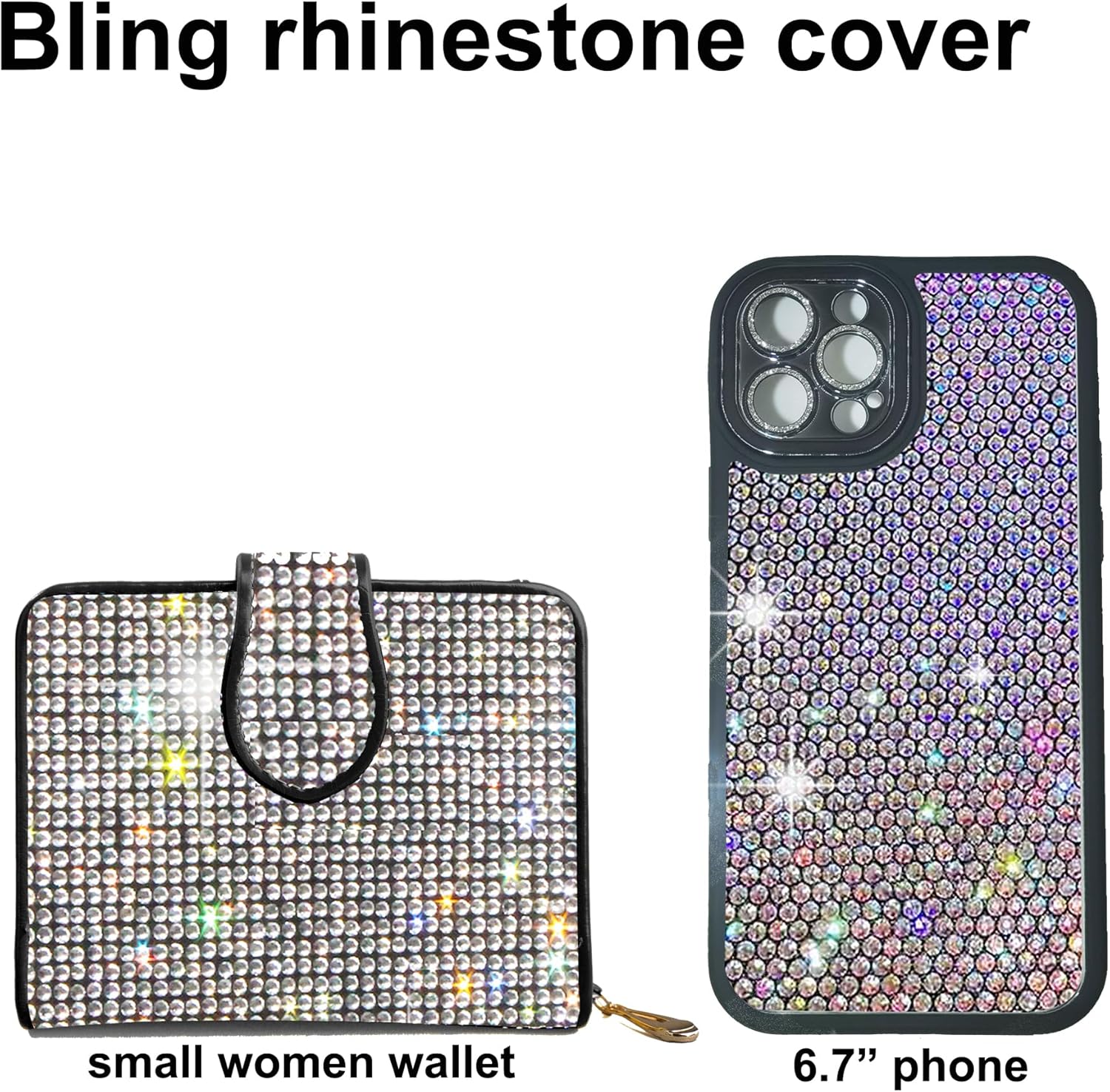 Bling Rhinestone Small Womens Wallet Girls Clutch Artificial Diamond Purse Credit Card ID Coin Holder W/Zipper Silver/White - Image 3