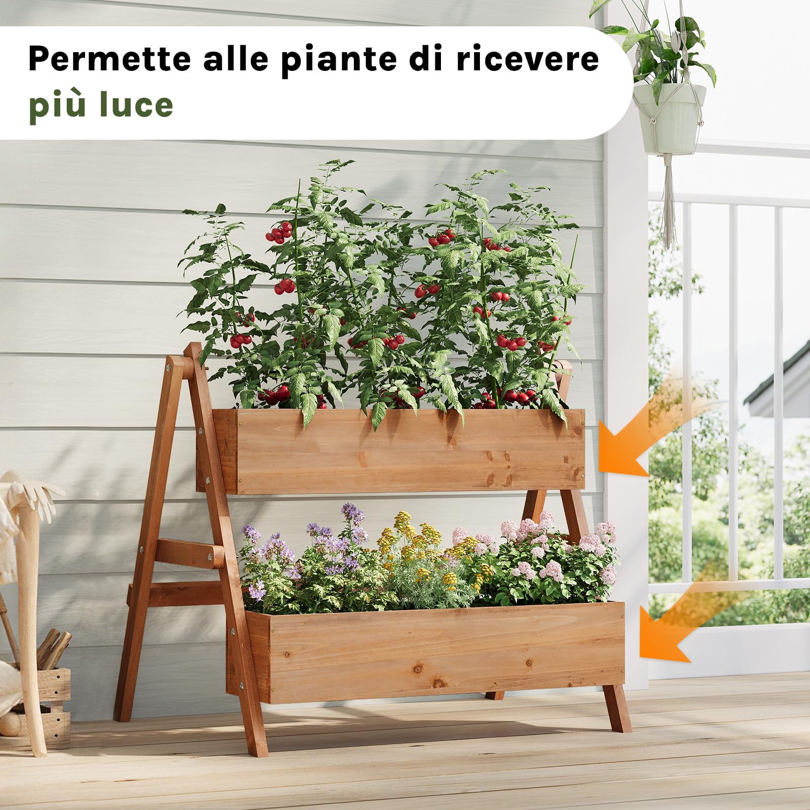 WOLTU Fioriera Rialzata con Scaffale, 2 Livelli, 80x62x68 cm, Marrone