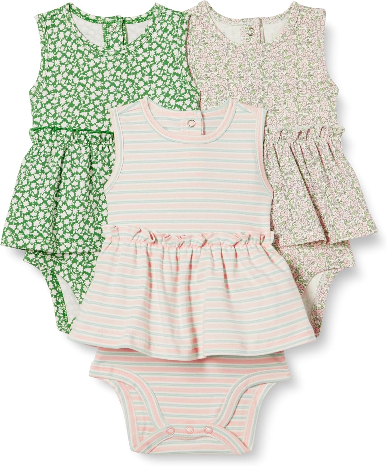 Amazon Essentials Baby Girls' Sleeveless Bodysuit Dress, Pack of 3