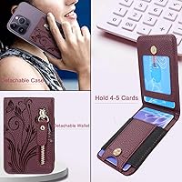 Vista 3 de Lacass Tarjetero con cremallera y función atril para teléfono en la cartera para la parte posterior del teléfono, adhesivo para Floral Vino Rojo