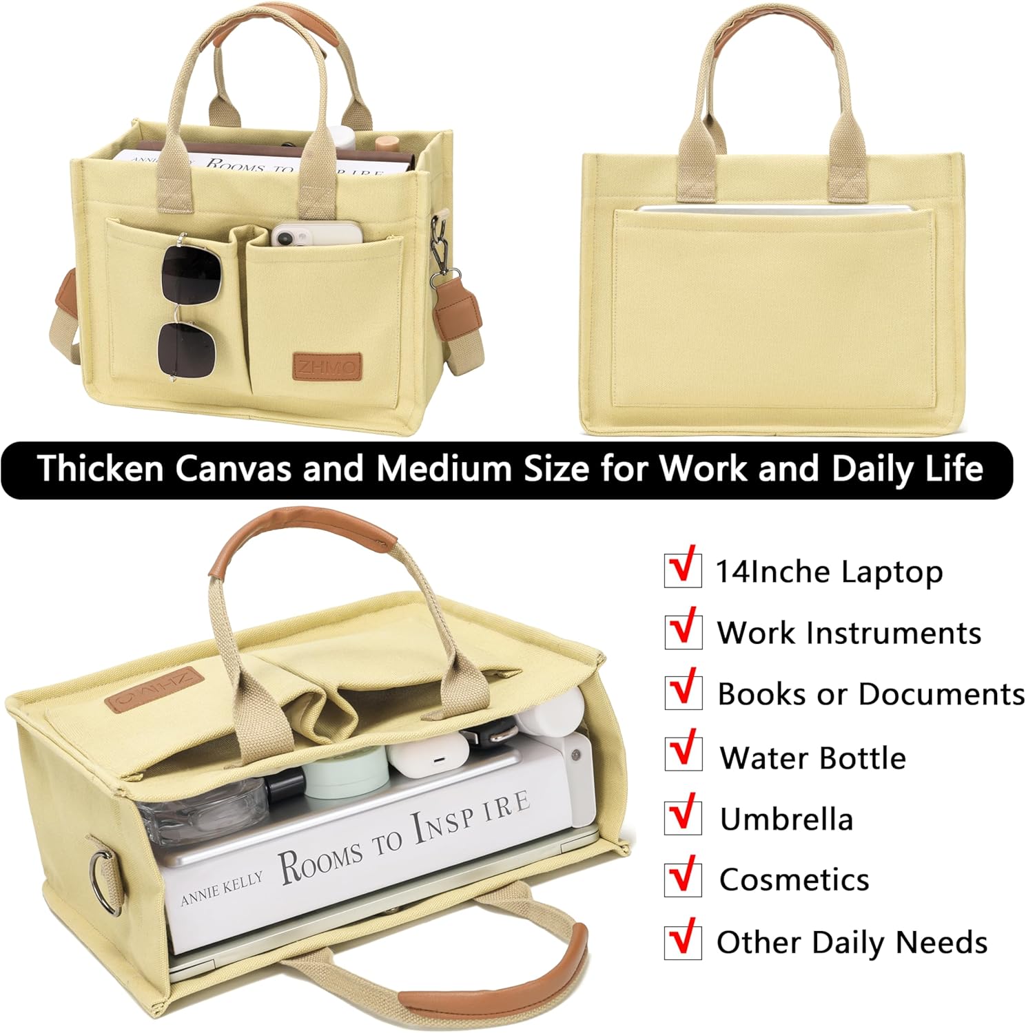 Canvas Tote Bag for Women,Women's Bags Crossbody Bags Work Laptop Tote Bag Large Handbags Purse for Travel Nurse Teacher - Image 4