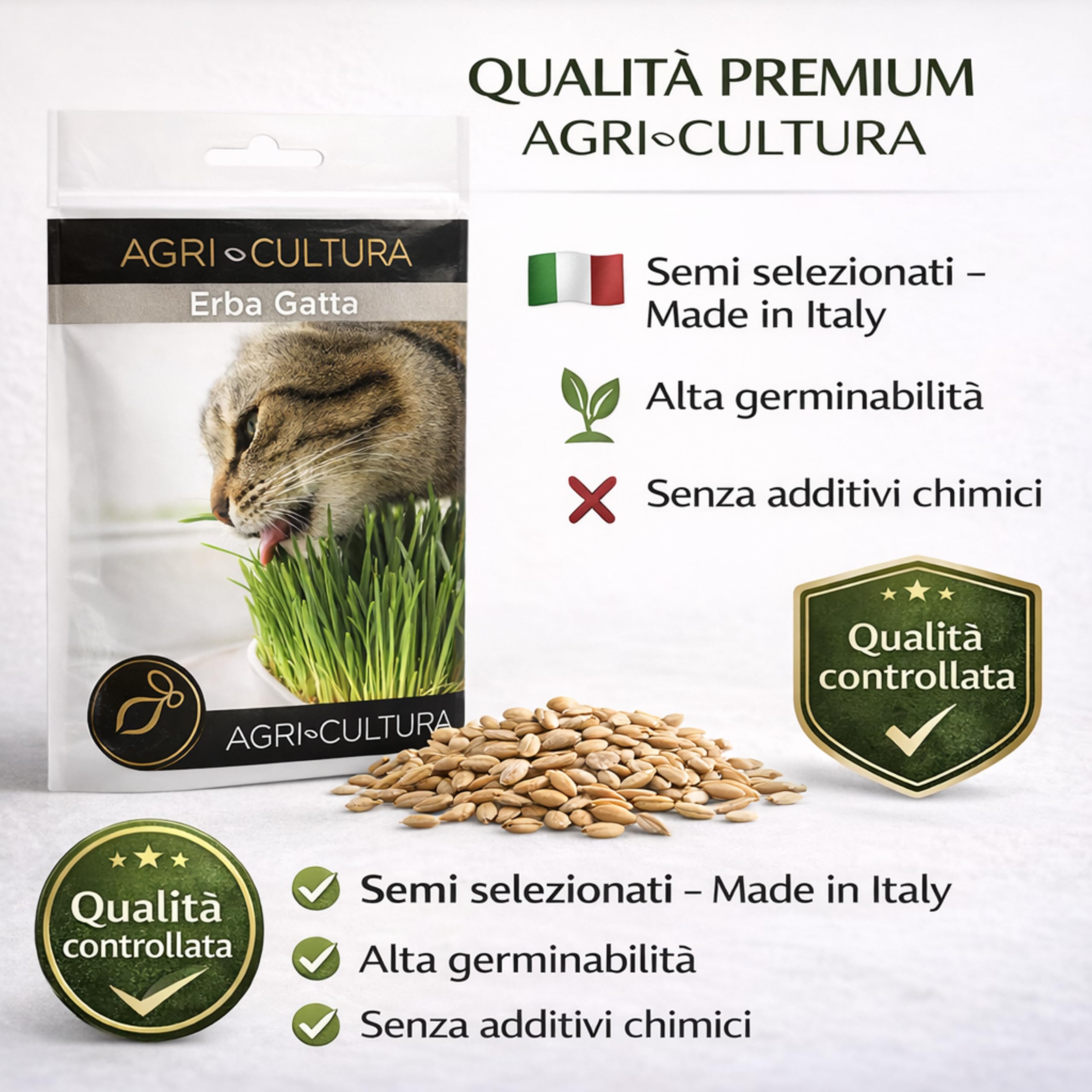 AGRI-CULTURA® | Semi Erba Gatta Naturale | Bustina di Semi di Erba per Gatti Facile da Coltivare in Casa | Favorisce la Digestione e Riduce i Boli di Pelo.