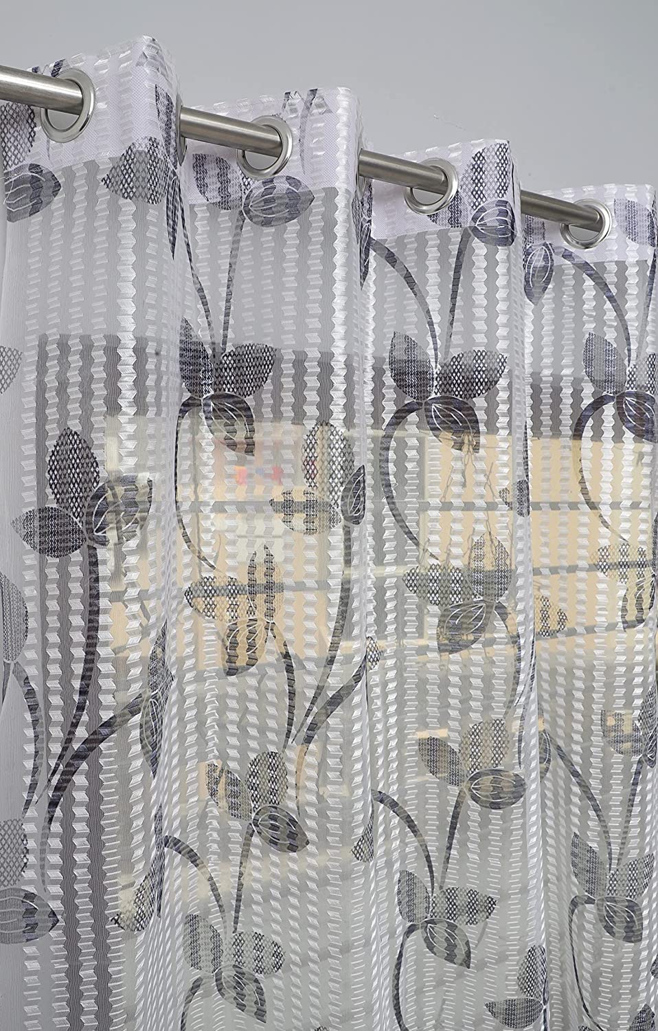 Saawaan Blexos Heavy Tissue Net Floral Semi Transparent Fancy Sheer Door Curtain Parda for Living/Drawing and Bedroom, 7 Feet, Grey, Pack of 2 Pcs, (B0BMX56N7C) Amazon Price History, Amazon Price Tracker