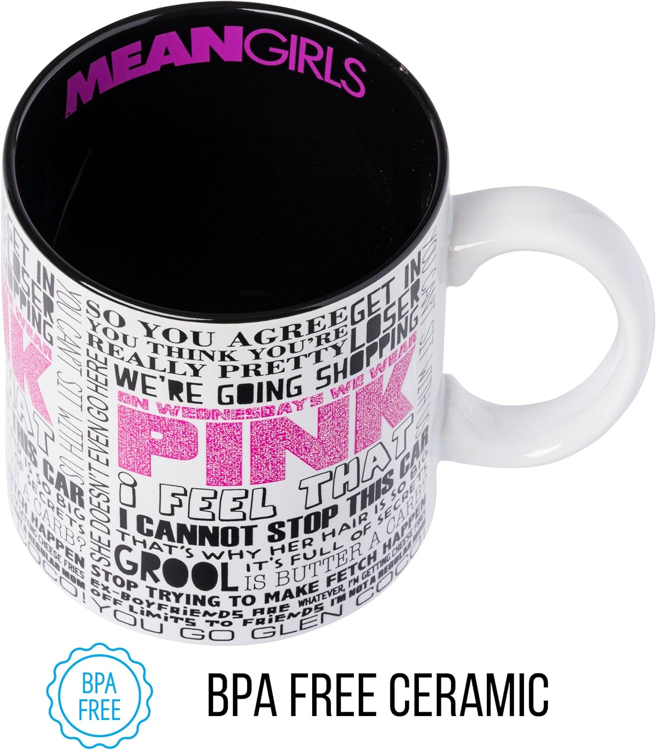 Silver Buffalo Mean Girls Iconic Quotes Glitter Ceramic Mug, 20 Ounces - Image 6