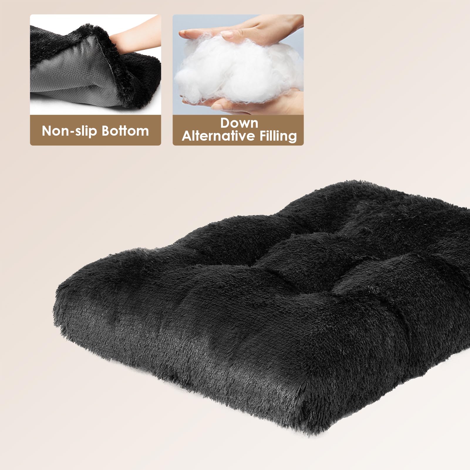 EHEYCIGA Cuscino per Cani Taglia Media, Cuscino Cane Morbida lavabile, Morbido e Confortevole Letto per Cani a Pelo Lungo, Nero, 75x50x7.5cm
