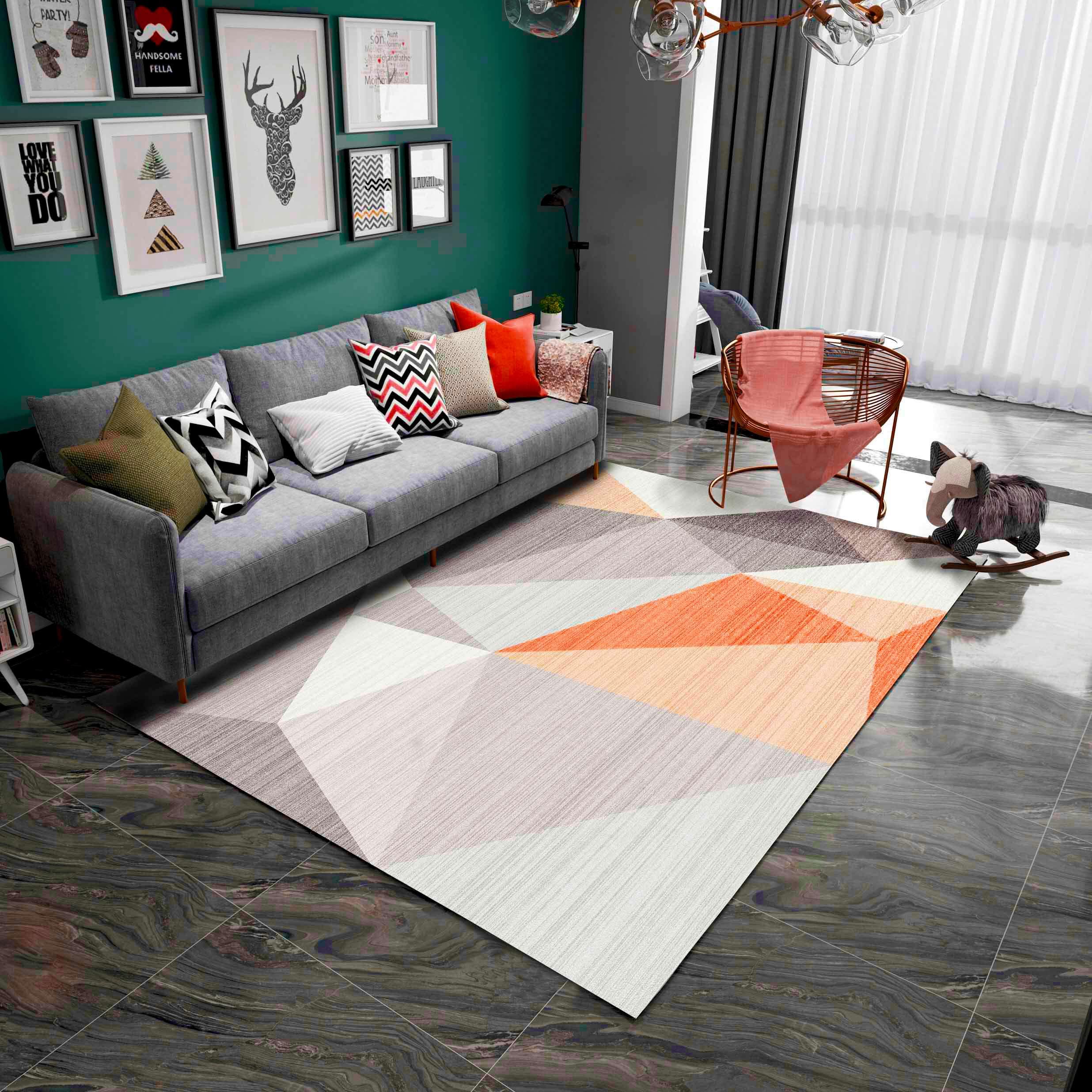 Tapis géométrique antidérapant orange doux pour couloir et salon