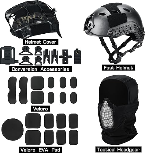 Miniatura 7 de Guayma Airsoft - Casco rápido con cubierta de media máscara de malla tipo PJ táctico multifuncional protector NVG montaje para paintball Multicam