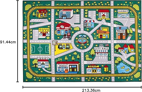 Miniatura 9 de Rugshop Kids Educational Learning City Life Road - Alfombra antideslizante (antideslizante), 3 pies 3 pulgadas x 4 pies 7 pulgadas, color verde