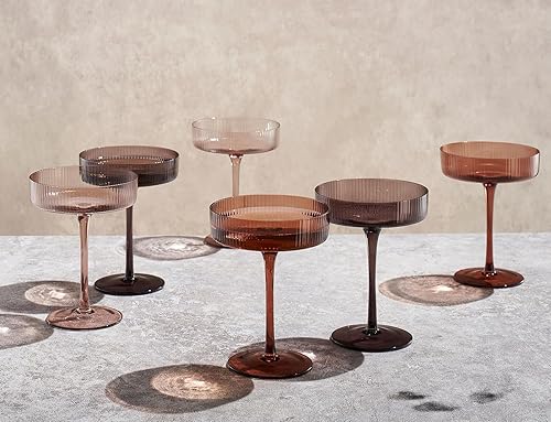 Miniatura 2 de Khen Venus Colors - Juego de 6 vasos de copa acanalados de 10 onzas, vaso de Martini único, cóctel clásico Galssware, juego de vasos de bar perfecto