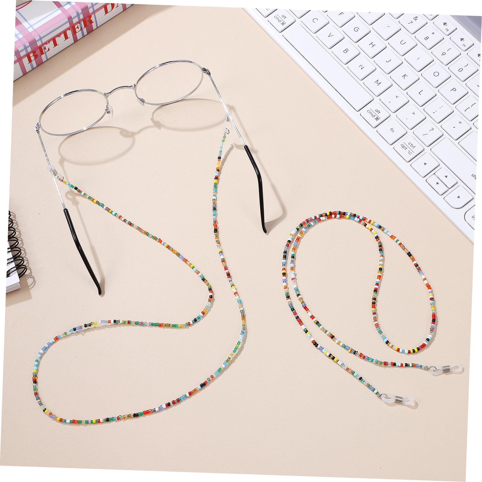 IMIKEYA Cadena para Gafas de Cuentas Finas, 2 Piezas, Plástico, Cuello