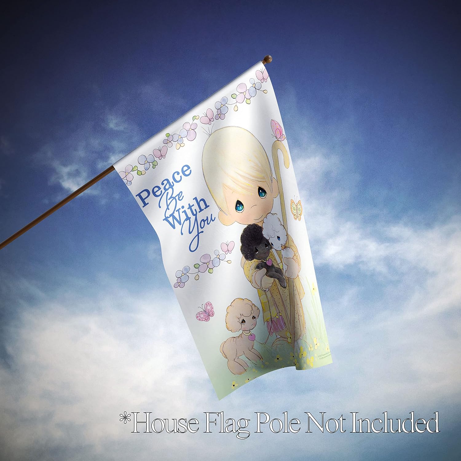 Flagology.com, Precious Moments Peace Be with You Shepherd – House Flag 28" x 40", Outdoor Flag, Exclusive Premium Fabric, Licensed Precious Moments, Easter