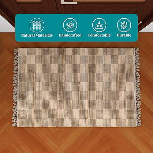 Miniatura 4 de Alfombra de yute de 5 x 8 pies, alfombra tejida a mano, alfombra de yute firmemente tejida para sala de estar, dormitorio, cocina, comedor y granja,