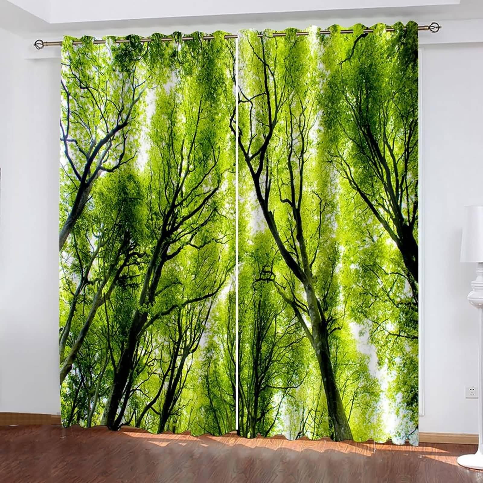 Rideau occultant contre le froid et vis-à-vis motif arbres jaune vert 96x160cm