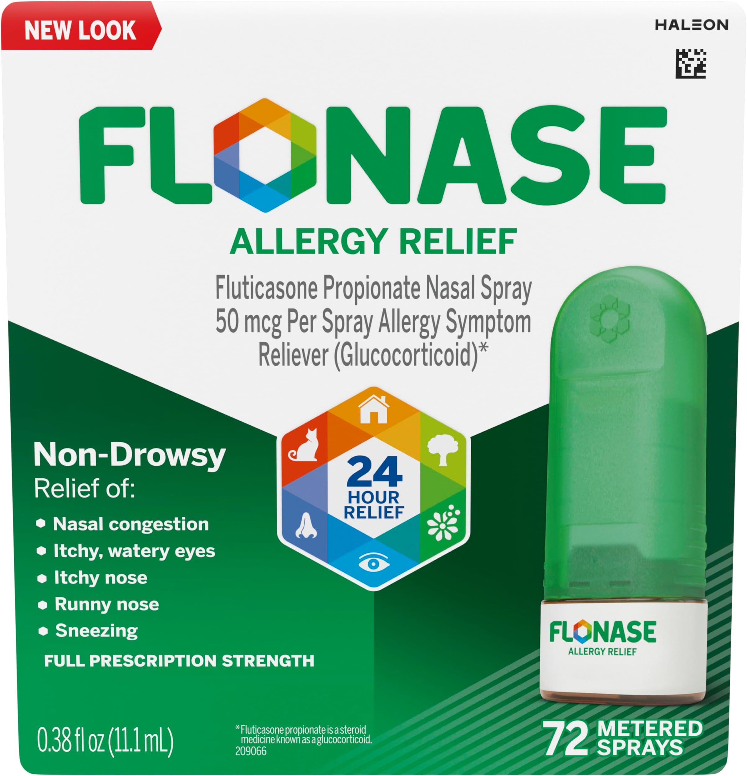 Flonase Allergy Relief Nasal Spray Fluticasone Propionate, 24 Hour Non Drowsy Allergy Medicine, Metered Nasal Spray - 72 Sprays - Fall and Seasonal Allergy Relief