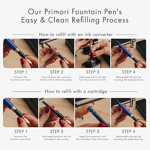 Miniatura 9 de Wordsworth & Black Primori - Juego de pluma estilográfica oro azul punta media, estuche de regalo, 24 cartuchos de tinta, convertidor de recarga,