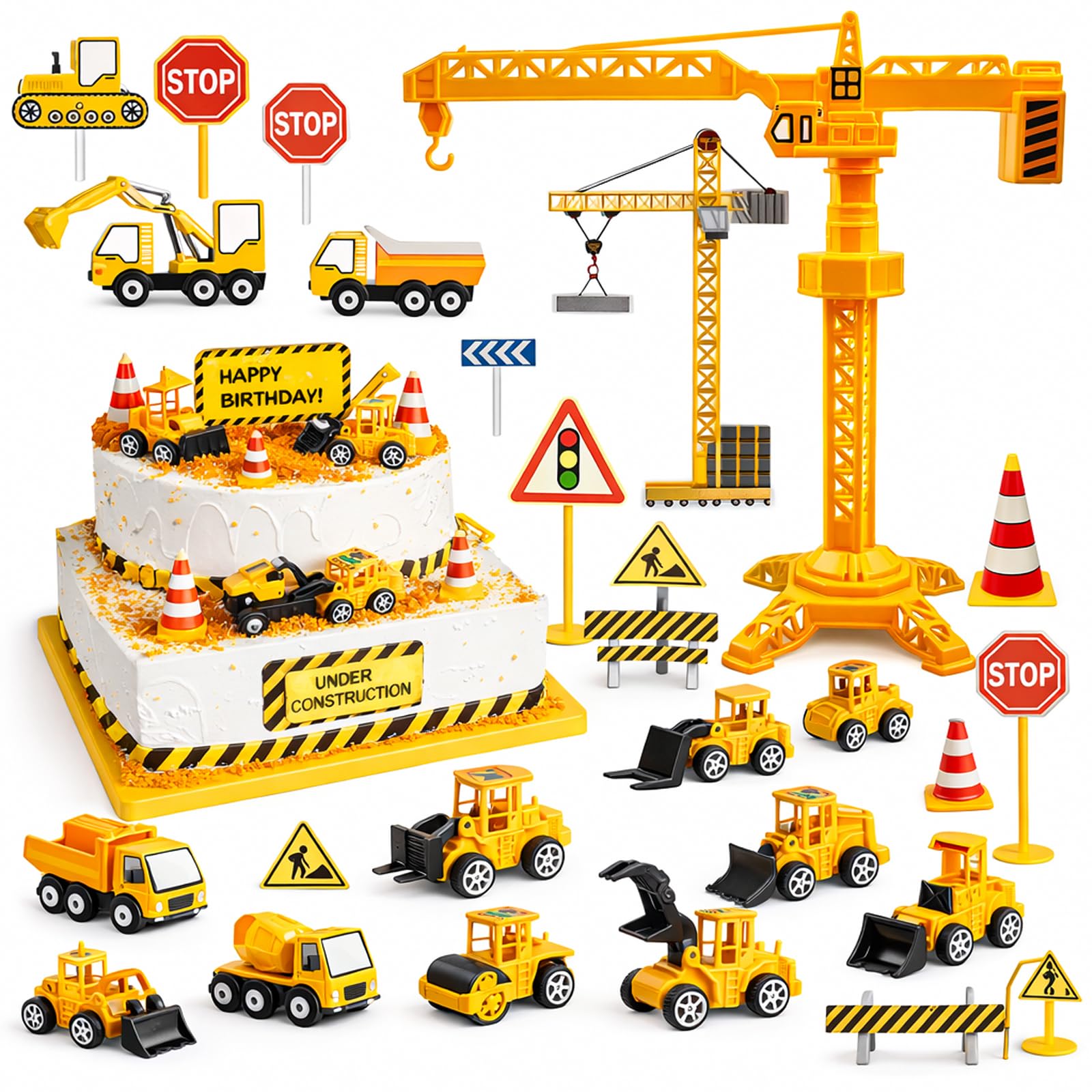 Decoración para tartas de construcción y vehículos de juguete para cumpleaños infantiles 7