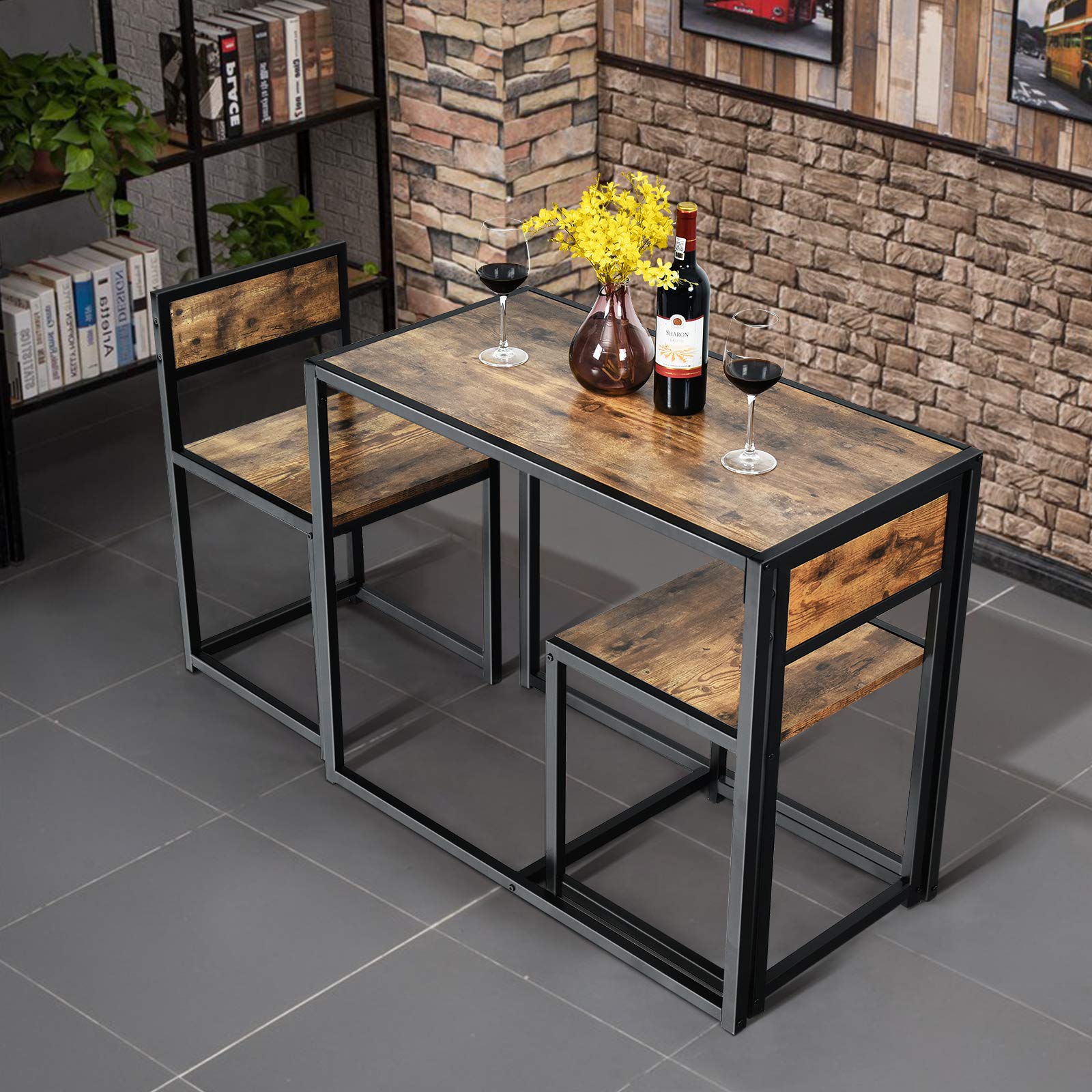 GIANTEX Set di Tavolo da Bar da 3 Pezzi, Set 3 Pezzi con 2 Sedie e Tavolo, Piccolo Tavolo da Cucina per 2 Persone, Tavolo da Bistrò, 3 Colori