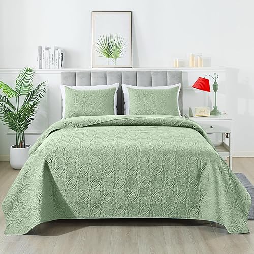 Miniatura 3 de SameBed Juego de edredón tamaño matrimonialqueen con fundas de almohada, colcha acolchada para todas las estaciones, edredón clásico con patrón de