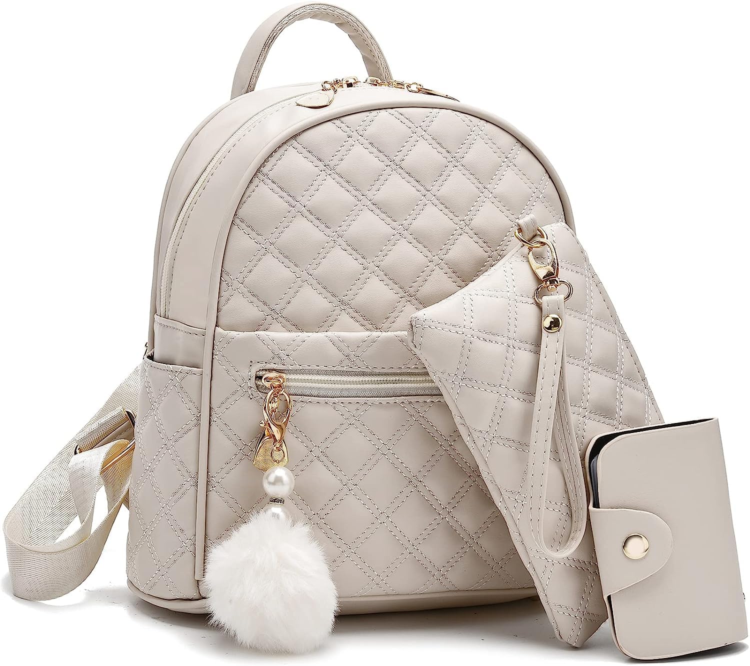 Alice Girls 3-PCS Fashion Cute Mini Leather Backpack sling & pouch set for Women//Rakhi gift for Sister (White) (B0D1V1MP3T) Amazon Price History, Amazon Price Tracker