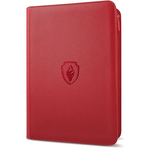 9 Pocket Zipper Card Binder, Fabmaker 360 Trading Card Holder Book, Premium PU Cover Zip Binder for Cards, Durable Side Loading Card Folders Album for MTG, TCG, Game Cards, Sports Cards, Red - 9 Pocket - 13.9" x 10.5" - Red