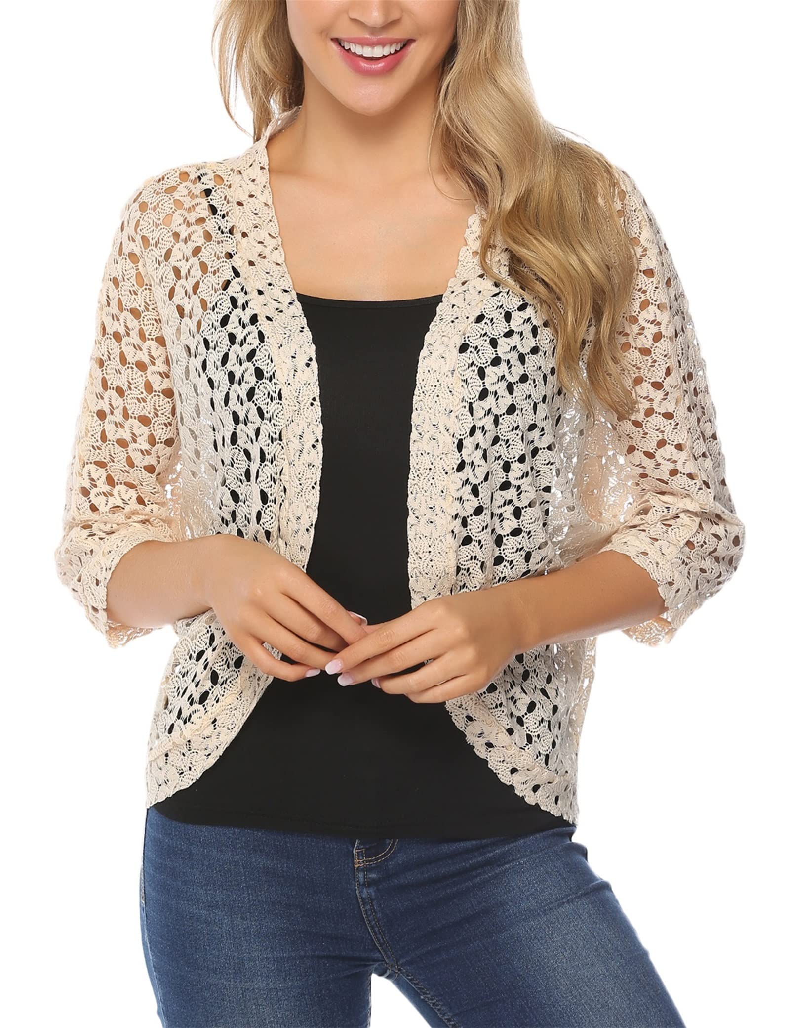 Gyabnw Bolero Mujer Cárdigans de Crochet Ligero Torera Chaqueta para Boda Fiesta Manga 3/4