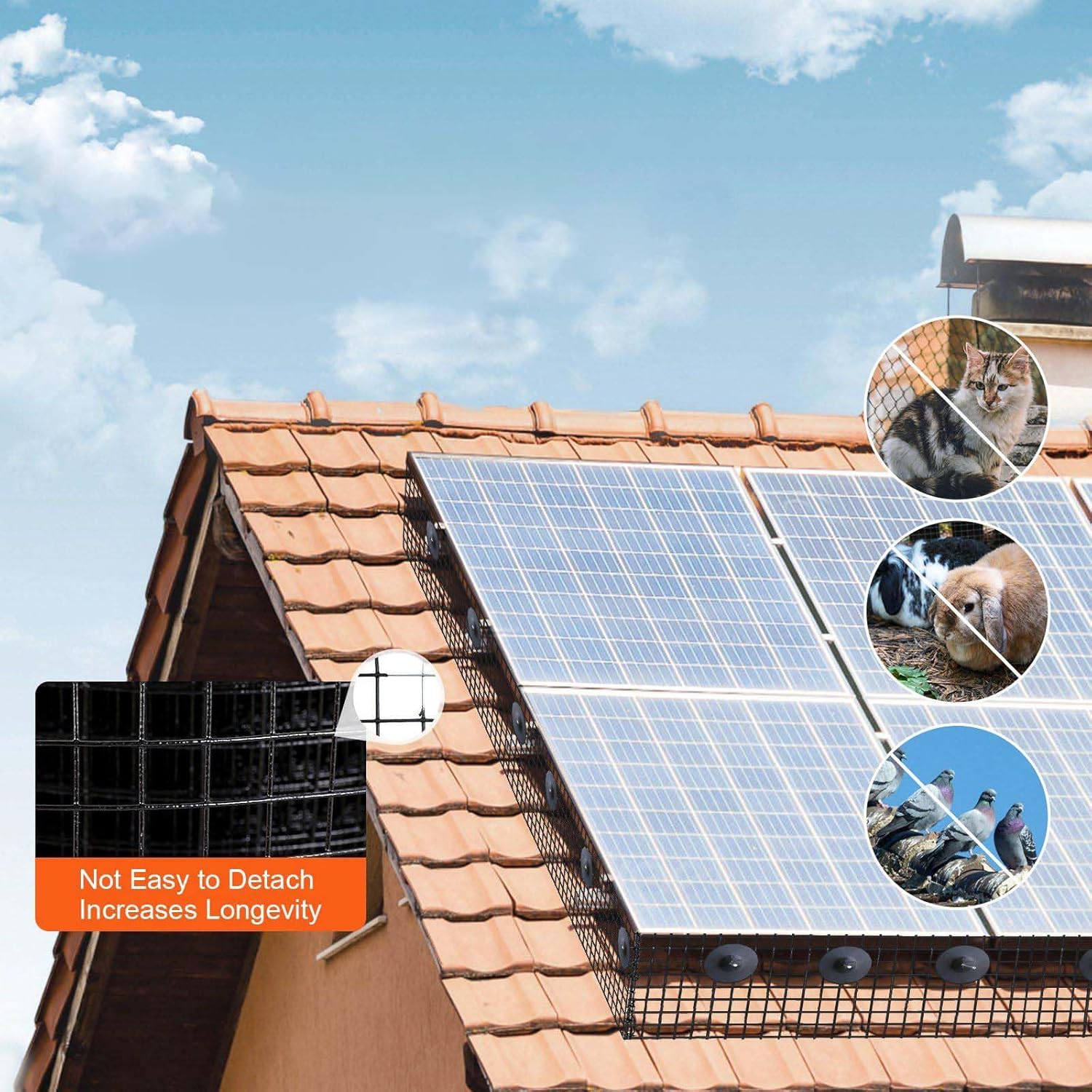 Solar Panel Bird Guard, 8in x 100ft Solar Panel Guard, Critter Guard Roll Kit with PVC Coating, 50PCS Tire Wires, 1/2 inch Wire Roll Mesh for Pigeon Bird, Black