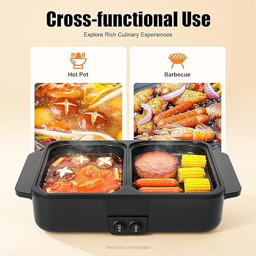 Miniatura 2 de LIYUANJUN Olla caliente eléctrica, parrilla de barbacoa 2 en 1, olla caliente de 2 engranajes, sartén ajustable sin humo, parrilla antiadherente
