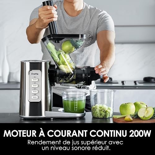 Fretta Cold Pressed Juicer, Fruit and Vegetable Extractor, Stainless Steel Metal Body, with Reverse Chewing Function, 76mm Feed Channel, 200W, BPA Free, Easy to Clean - 8