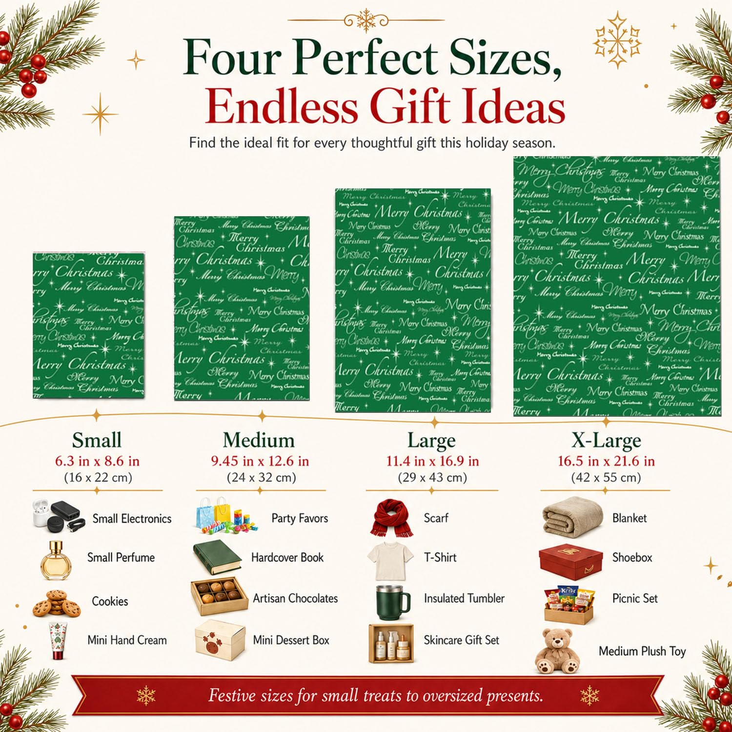 Bolsas de Navidad, 32 unidades de bolsas de regalo en 4 tamaños y 4 diseños con lazos y etiquetas para envolver en vacaciones
