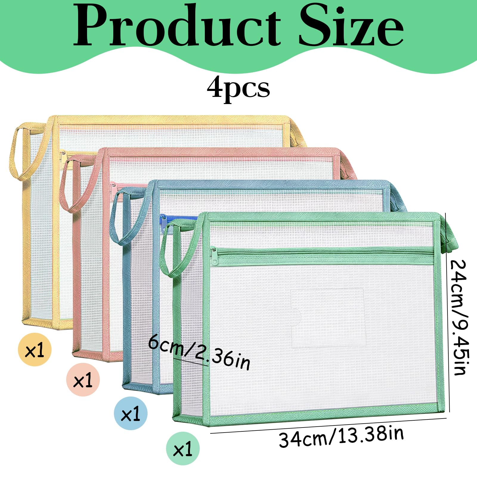 4 Piezas Juego de Bolsas Zip de Doble Capa de EVA, Bolsas de Documentos Impermeable 4 Colores, Carpeta Fundas Plastico A4 de Gran Capacidad para Guardar Documentos Libros y Mucho Más