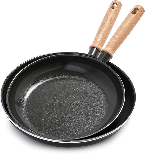 Miniatura 1 de GreenPan Hudson Healthy Ceramic - Juego de sartenes antiadherentes de 9.5 y 11 pulgadas, mango inspirado en madera vintage, sin PFAS, apto para