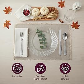 Aya\'s Cutlery Kingdom 50 Pack Clear Plastic Plates 9 Inch - Heavy Duty, Round, Disposable Plates for Parties, Weddings, and Events - Elegant Party Plate for Serving Appetizers, Salads, and Desserts