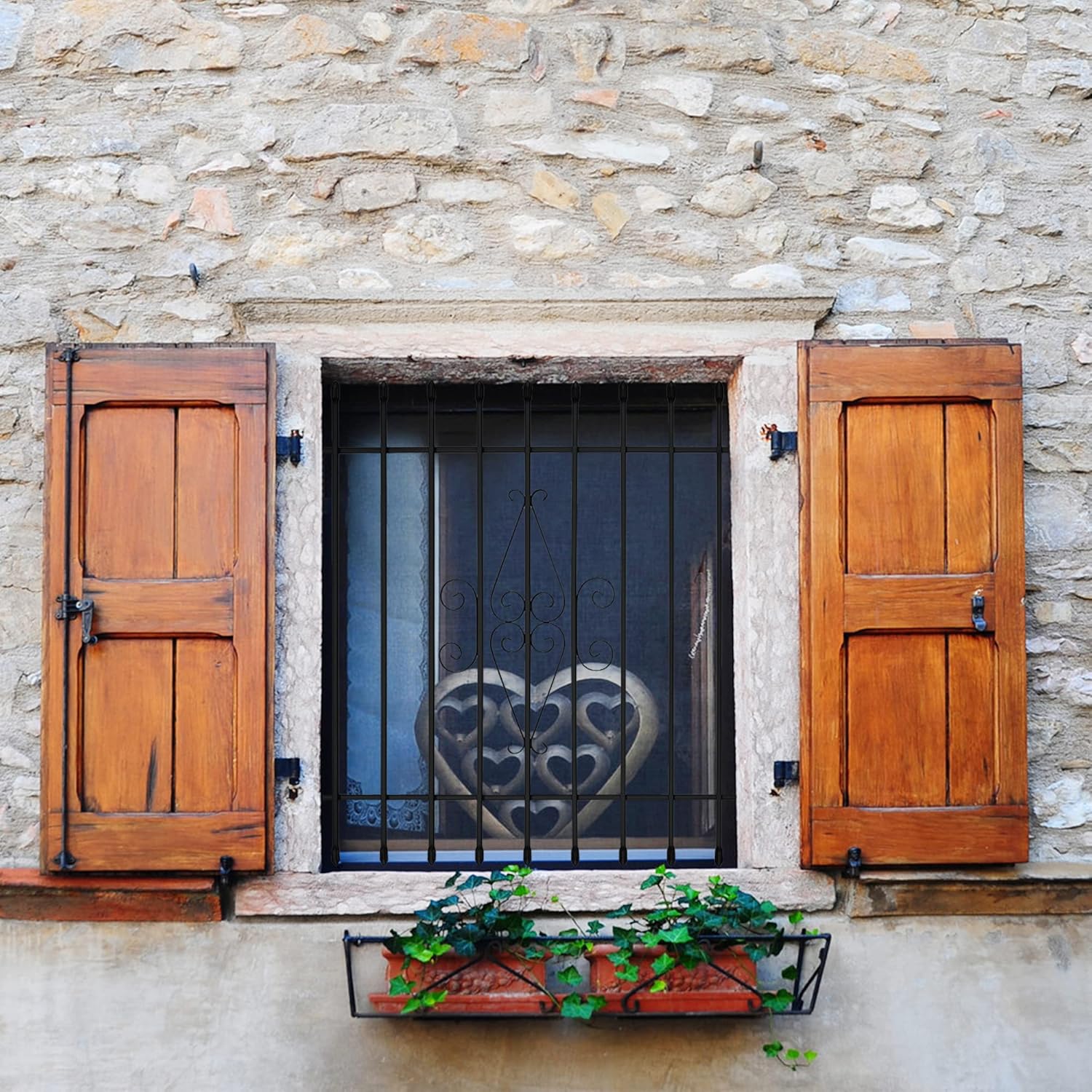 Grisham Spear Point Heavy-Duty Window Bars (Black, 42X42) Window Safety Guards for Childen, Outdoor Prevent Burglary Window Security Bars