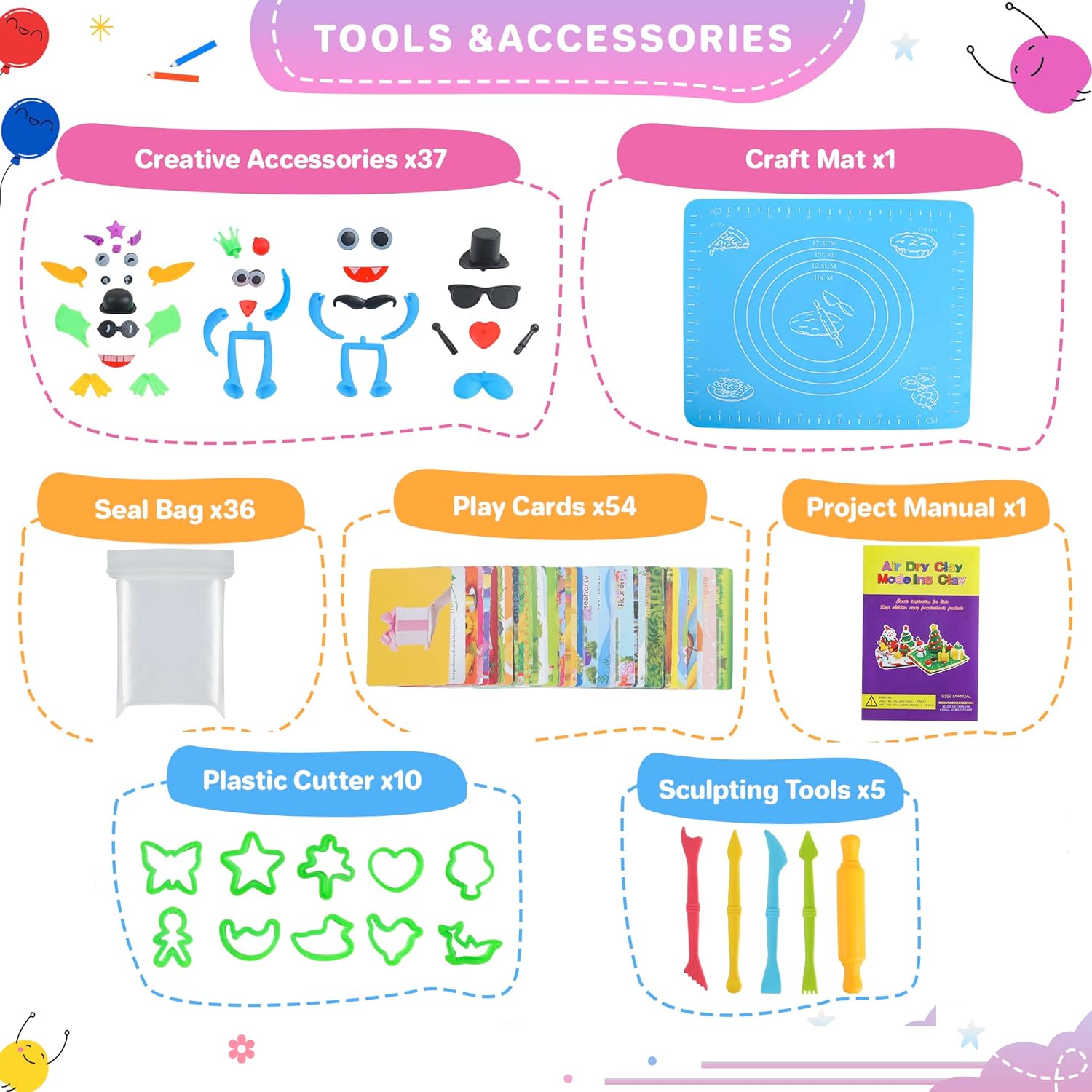 Air Dry Clay 42 Colors, Modeling Clay for Kids, DIY Model Magic Clay, Molding Clay Kit with Sculpting Tools, Non-Sticky Soft and Super Light, Arts and Crafts Gift for Boys Girls Kids