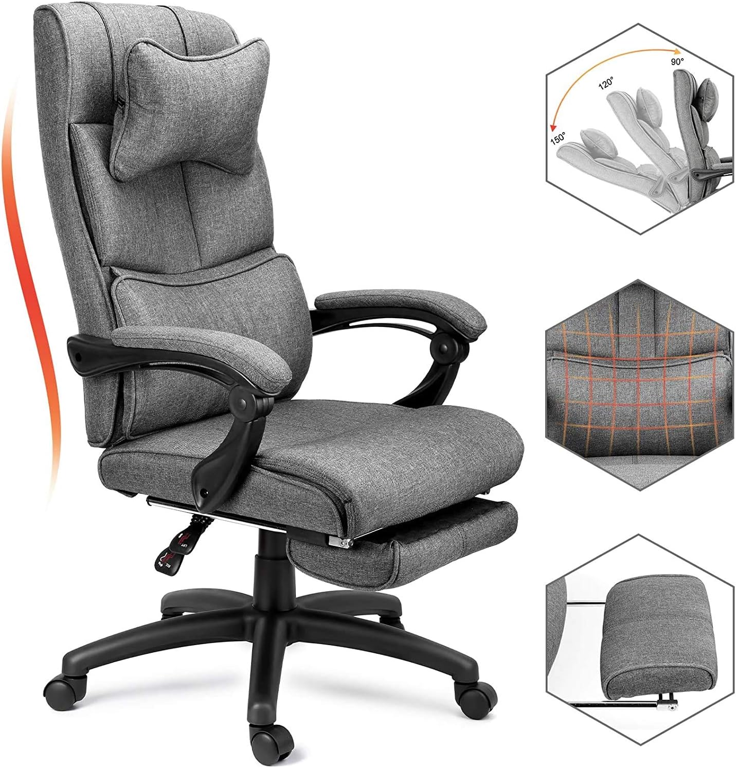 Becozier Ergonomic Home Office Chair, Executive Desk Chair with Footrest and High Back, Flip-Up Armrest and Adjustable Headrest and Height, Grey-02: Kitchen & Dining