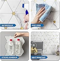 Vista 6 de MOFIT - Azulejo de pared en muro para cocina, azulejos autoadhesivos para pared de baño, impermeables, paneles de mosaico 3D de metal y mármol