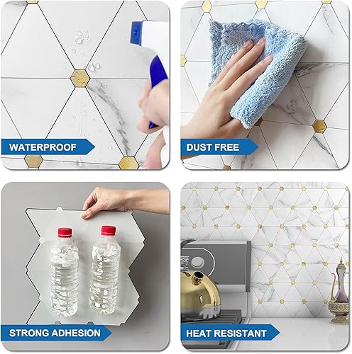Miniatura 6 de MOFIT - Azulejo de pared en muro para cocina, azulejos autoadhesivos para pared de baño, impermeables, paneles de mosaico 3D de metal y mármol,
