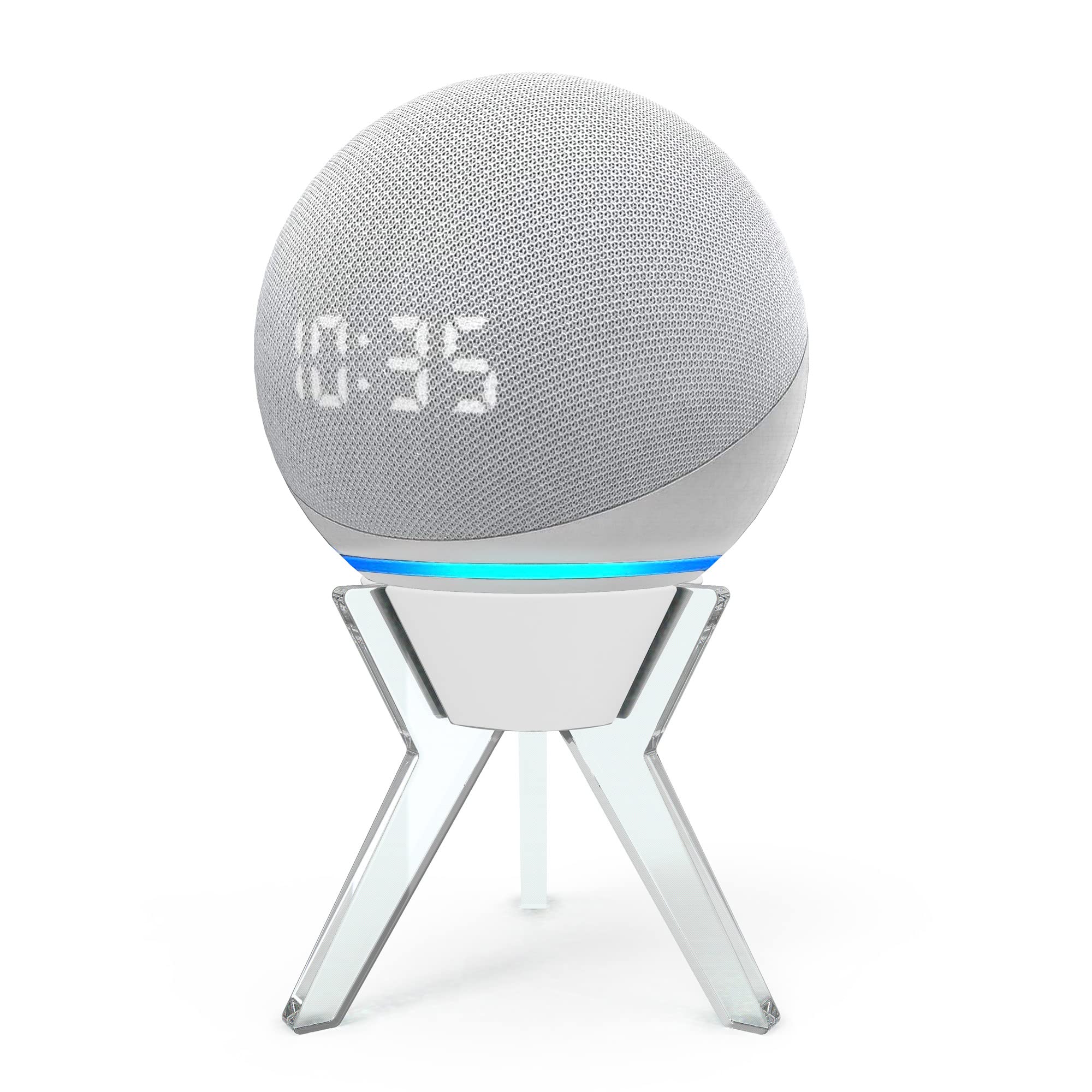 Hobby BuiltSmart Hub Device Base | Resin Tripod Stand | Works with Amazon Echo Dots V1-V5, Google Nest and Home Mini, and Apple Home Pod Mini (White - Clear Legs)