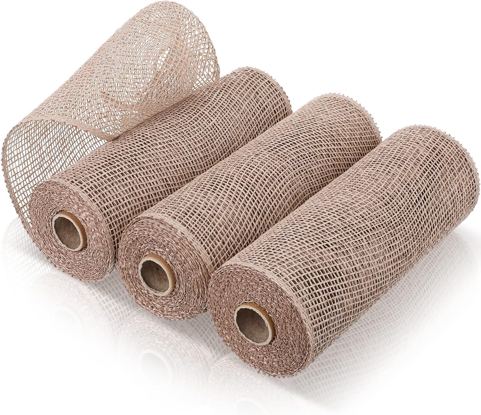 Chuangdi 3 Rolls Poly Burlap Deco Mesh 10 Inch Linen Deco Poly Decorative Mesh Ribbon Wrapping Ribbon Rolls for Home Door Wreath Decoration DIY Crafts Making